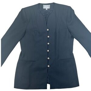 SUITSME Blazer Womens 10 Black Vintage 90s Collarless Gold Button VTG USA